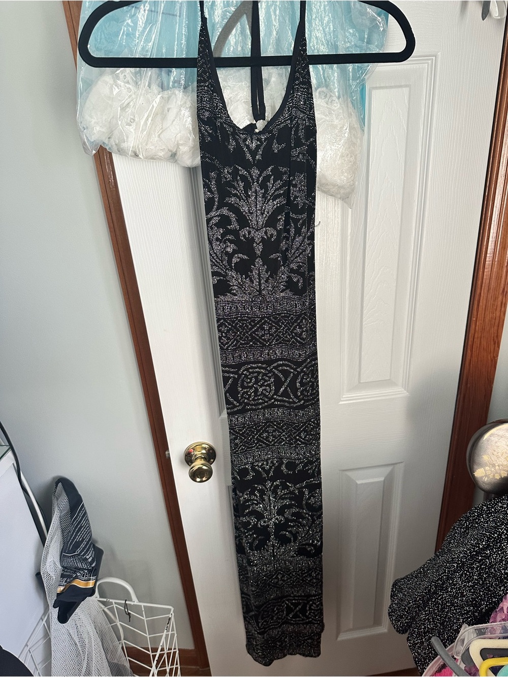 Scott McClintock Black Maxi Dress with Silver Pattern